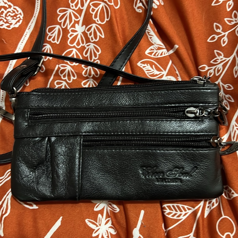 Black Leather Crossbody or clutch purse